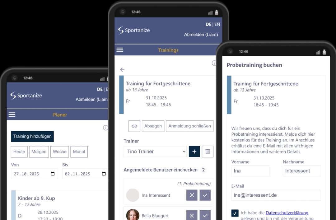 Trainingskalender der Vereinssoftware Sportanize - Kurse einfach planen und auf der Homepage anzeigen